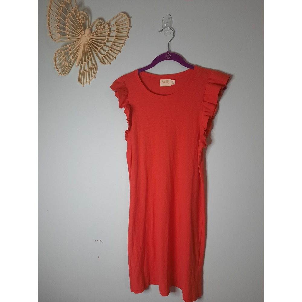 Nation LTD Coral Ruffle Sleeve Pima Cotton Mini T-Shirt Dress Medium
